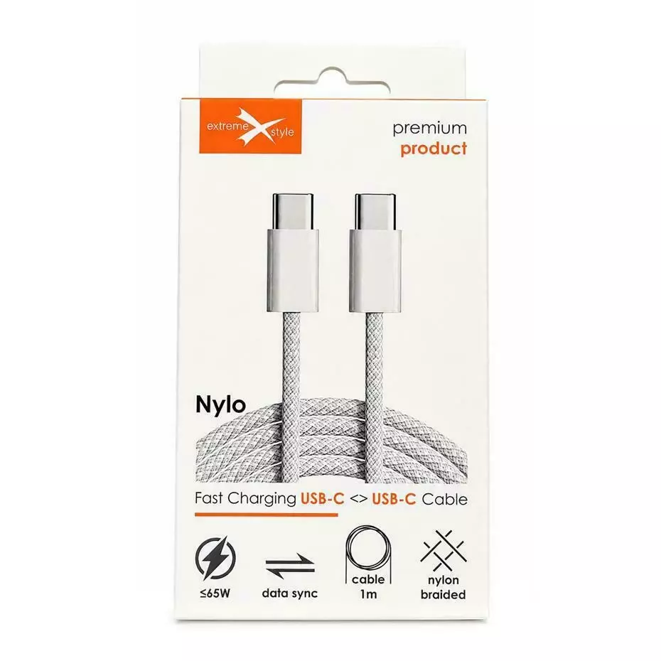 Kabel eXtremestyle Nylo C-C 65W 1m biały