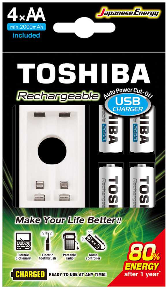 Ładowarka Toshiba +4 akumulatorki AA 2000mAh