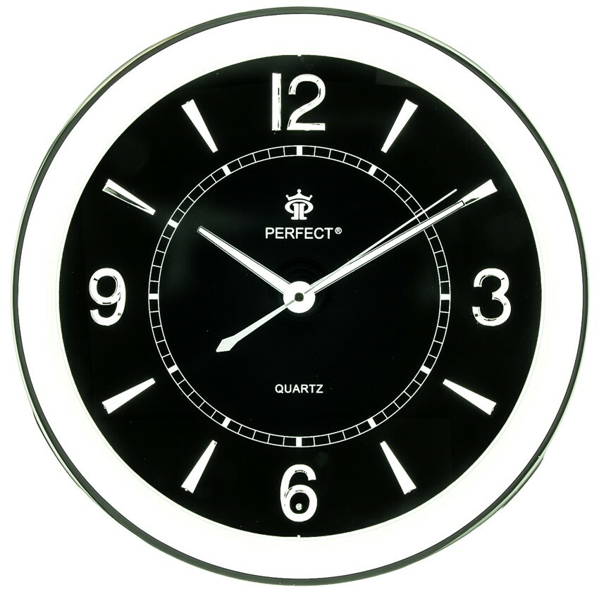 Zegar ścienny analogowy Perfect PW 164 SILVER CZARNA TARCZA Ø 35.0