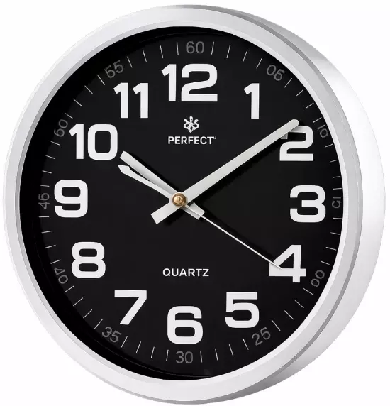 Zegar ścienny analogowy Perfect PW 192 srebrny czarna tarcza Ø 30.5
