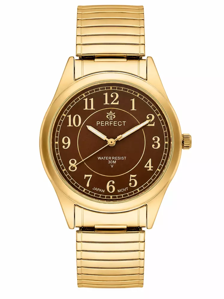 Zegarek PERFECT GUMKA MĘSKA  X409-03 GOLD  tarcza brązowa
