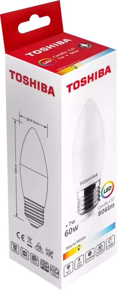 Żarówka LED TOSHIBA E27 7W 806lm WW 3000K C37/60W