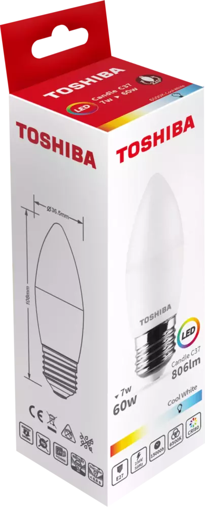 Żarówka LED TOSHIBA E27 7W 806lm CW 6500K C37/60W