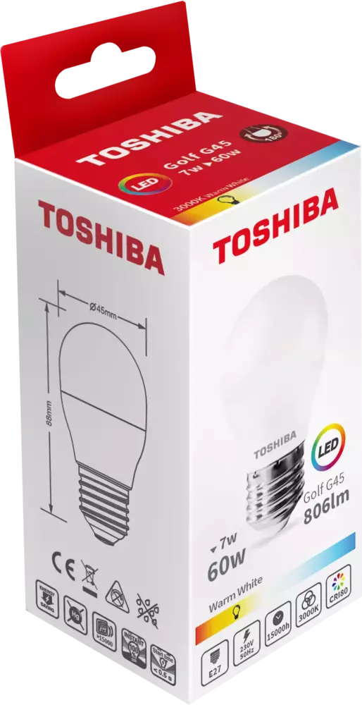 Żarówka LED TOSHIBA E27 7W 806lm WW 3000K G45/60W