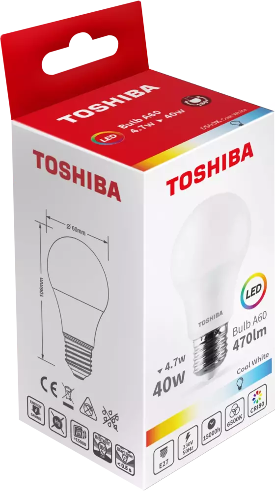 Żarówka LED TOSHIBA E27 A60 4.7W 470lm CW 6500K 40W
