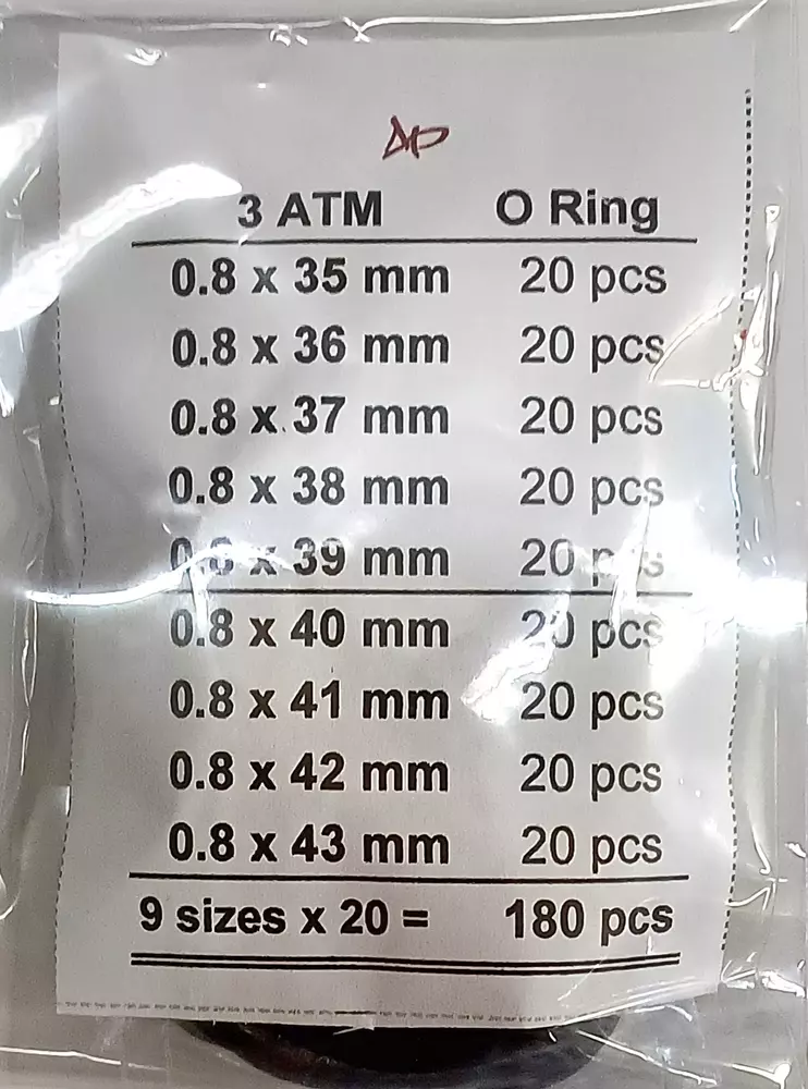 Komplet uszczelek do zegarków GR. 0.8 mm 180 szt.