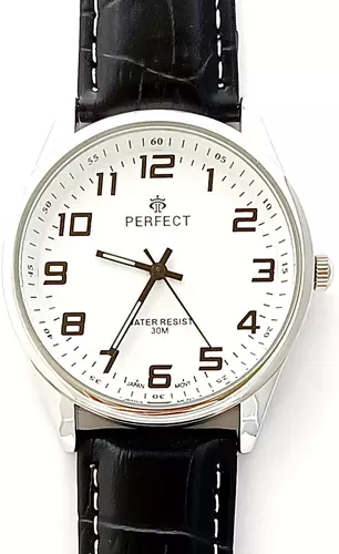 Zegarek Kwarcowy PERFECT C405L-02 Silver TARCZA BIAŁA PASEK CZARNY NIĆ BIAŁA 1