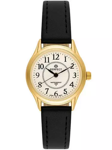 Zegarek Kwarcowy PERFECT LX010-13 Blister Damski XXL GOLD PASEK CZARNY 1