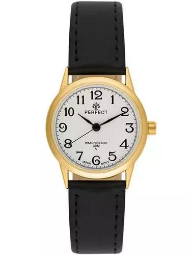 Zegarek Kwarcowy PERFECT LX049-13 Blister Damski XXL GOLD PASEK CZARNY 1