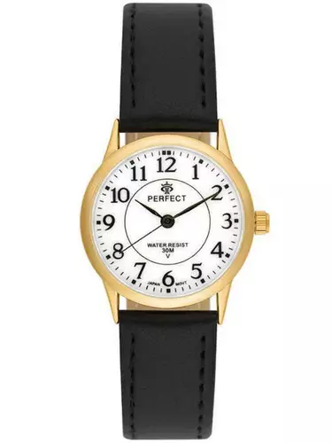 Zegarek Kwarcowy PERFECT LX050-11 Blister Damski XXL GOLD PASEK CZARNY 1