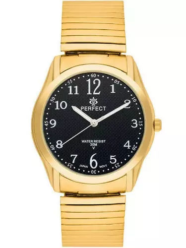 Zegarek Kwarcowy PERFECT X411-13 Gold Gumka męska TARCZA CZARNA 1