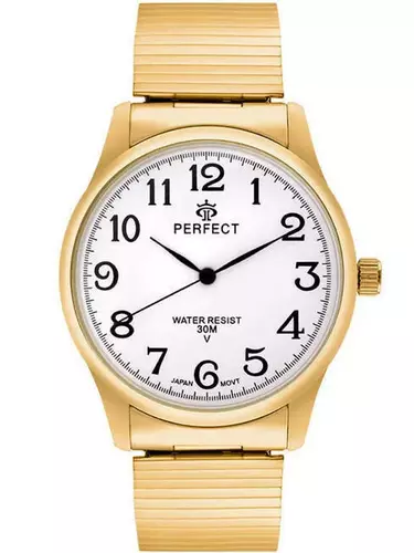 Zegarek Kwarcowy PERFECT XM421-11 Gold Gumka męska TARCZA BIAŁA 1