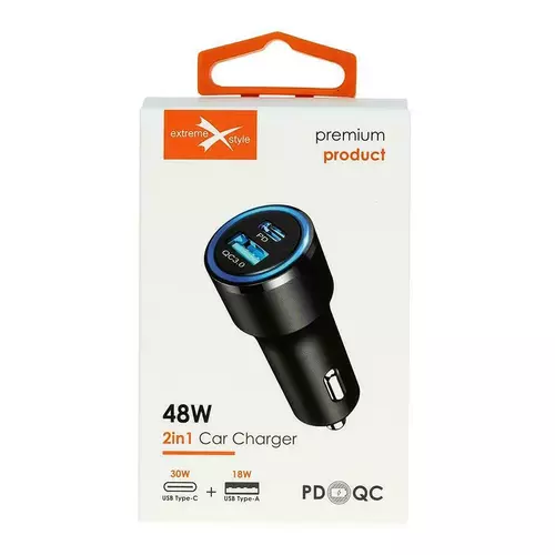 Ładowarka samochodowa eXtremestyle Typ-C + USB 48W 1