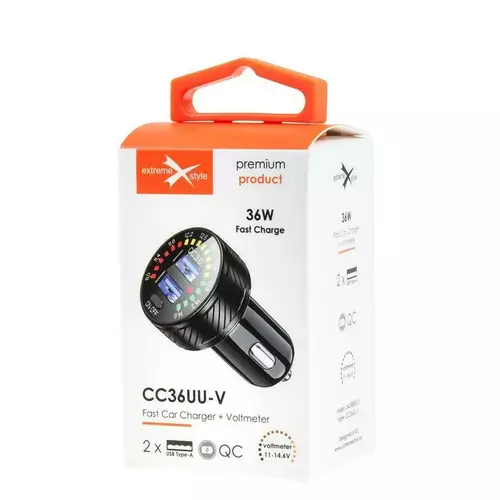 Ładowarka samochodowa eXtremestyle 2xUSB QC3.0 36W CC36UU-V 1