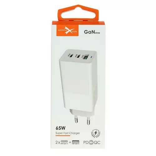 Ładowarka sieciowa eXtremestyle GaN evo 65W 2xUSB-C+USB TC65CCUGAN 1