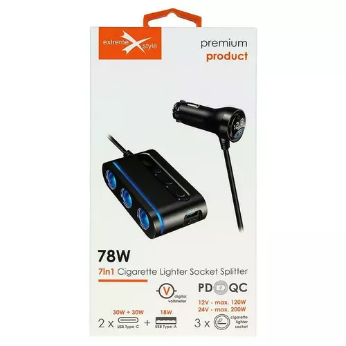 Rozdzielacz eXtremestyle 3x gniazdo +2x Typ-C + USB LS09 1