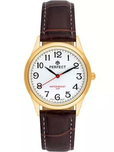 Zegarek Kwarcowy PERFECT C418B-11 GOLD pasek brązowy 1