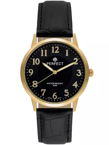 Zegarek PERFECT pasek męski XXL STD C411Y-18 GOLD pasek czarny 1