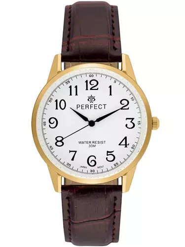 Zegarek PERFECT pasek męski XXL STD C415B-06 GOLD pasek brązowy 1