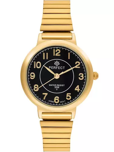 Zegarek PERFECT GUMKA Damska XD284-05 Gold tarcza czarna 1