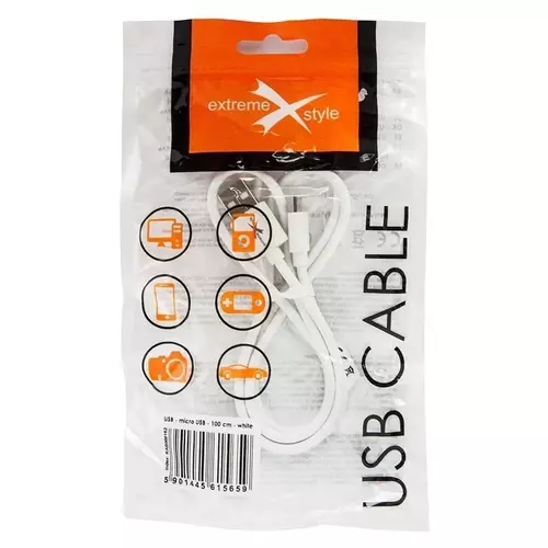 Kabel eXtremestyle micro USB biały 1m 1