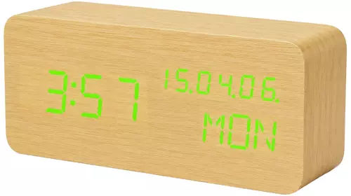 Budzik XONIX GHY-018 jasnobrązowy z zielonym wyświetlaczem 1