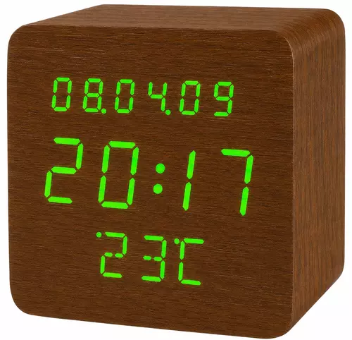 Budzik XONIX GHY-1310 brązowy z zielonym wyświetlaczem 1