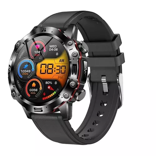 Smartwatch Hagen HB31 czarny skórzany pasek+czerwony silikon 1