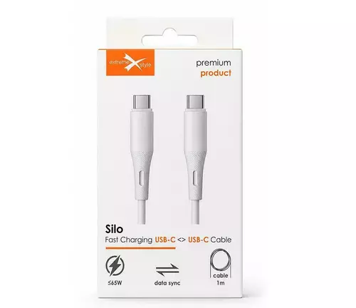 Kabel eXtremestyle silo C-C 65W 1m biały 1