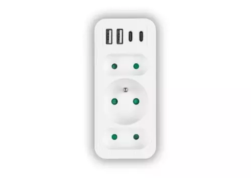 Rozgałężnik sieciowy : 2 gniazdka płaskie+ 2xUSB+2USB-C ,3.1A biały 1