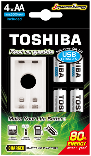 Ładowarka Toshiba +4 akumulatorki AA 2000mAh 1
