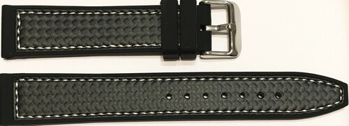 Pasek silikonowy wzór karbon 18 mm czarny z białym przeszyciem 1