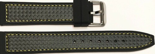 Pasek silikonowy wzór karbon 18 mm czarny z żółtym przeszyciem 1