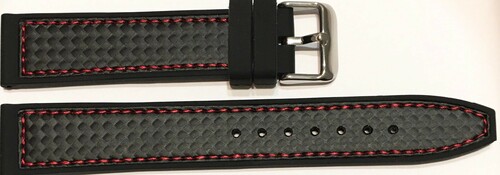 Pasek silikonowy wzór karbon 24 mm czarny z czerwonym przeszyciem 1