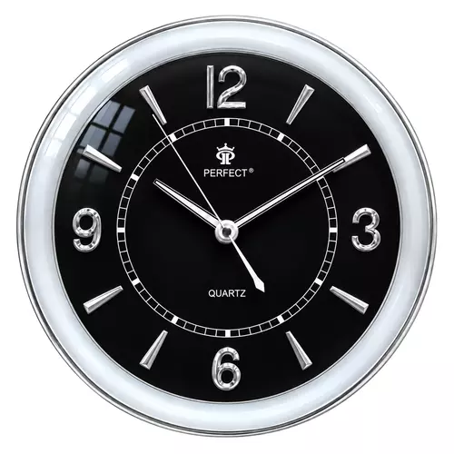 Zegar ścienny analogowy Perfect PW 164 SILVER CZARNA TARCZA Ø 35.0 1
