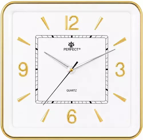 Zegar ścienny analogowy Perfect PW 165 GOLD biała tarcza 33X32,3 1
