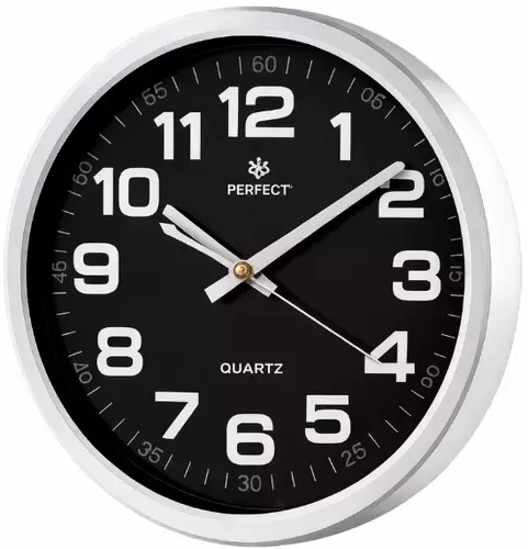 Zegar ścienny analogowy Perfect PW 192 srebrny czarna tarcza Ø 30.5 1