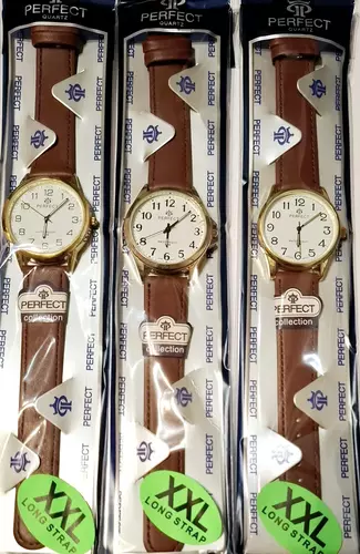 Zegarek PERFECT blister męski GOLD BIG pasek brązowy XXL  tarcza biała MIX wzorów 1